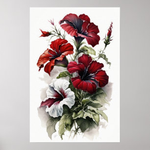 Red Petunias Blume Art Print Poster