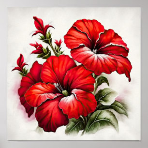 Red Petunias Blume Art Print Poster