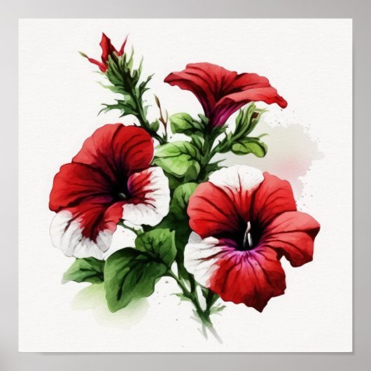 Red Petunias Blume Art Print Poster (Vorne)