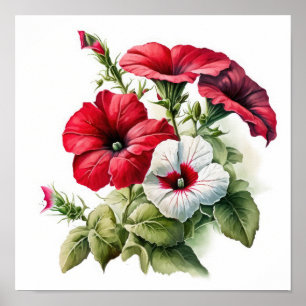 Red Petunias Blume Art Print Poster