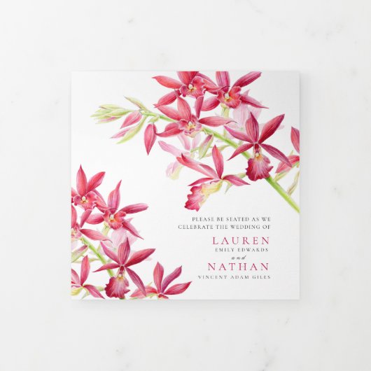 Red Phaiocalanthe Juwel Orchid Aquarell Hochzeit Dreifach-gefaltete Programmkarte (Cover)