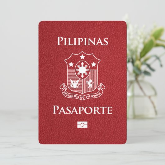 Red Philippines Passport Save the Date (Stehend Vorderseite)