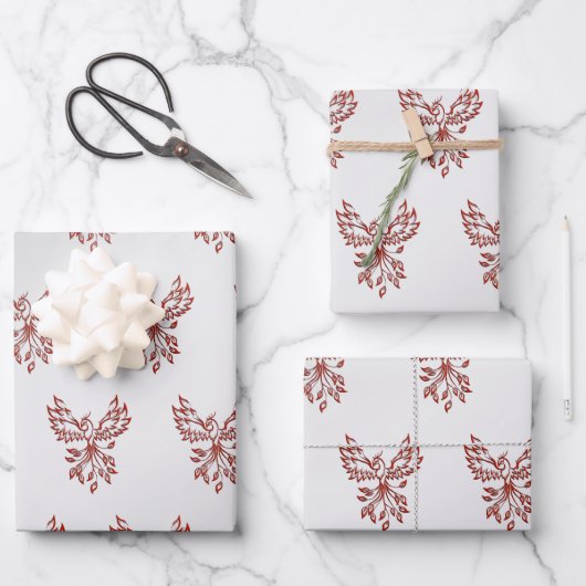 Red Phoenix erhöht Silber Geschenkpapier Set (Vorderseite)