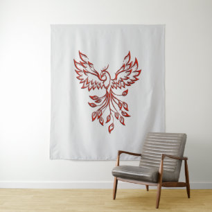Red Phoenix erhöht Silber Wandteppich