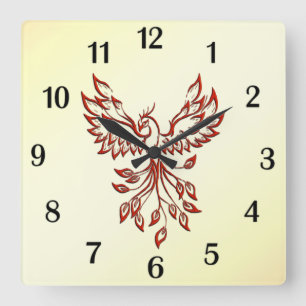 Red Phoenix Erhöhungen Quadratische Wanduhr