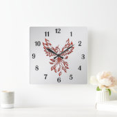 Red Phoenix Rises Silver Quadratische Wanduhr (Zuhause)