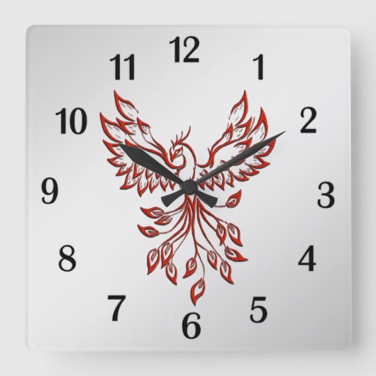 Red Phoenix Rises Silver Quadratische Wanduhr (Vorderseite)
