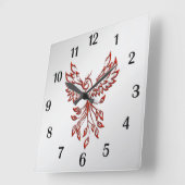 Red Phoenix Rises Silver Quadratische Wanduhr (Winkel)
