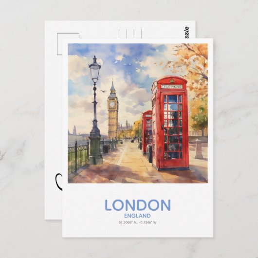 Red Phone Boxes - Save the Date in England Postkarte (Vorne/Hinten)