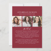 Red Photo Collage Graduation Ankündigung (Rückseite)