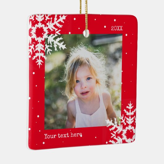 Red Photo Holiday Ornament with Snowflakes (Rechts)