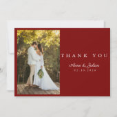 Red Photo Modern Wedding W Note Landscape Dankeskarte (Vorderseite)