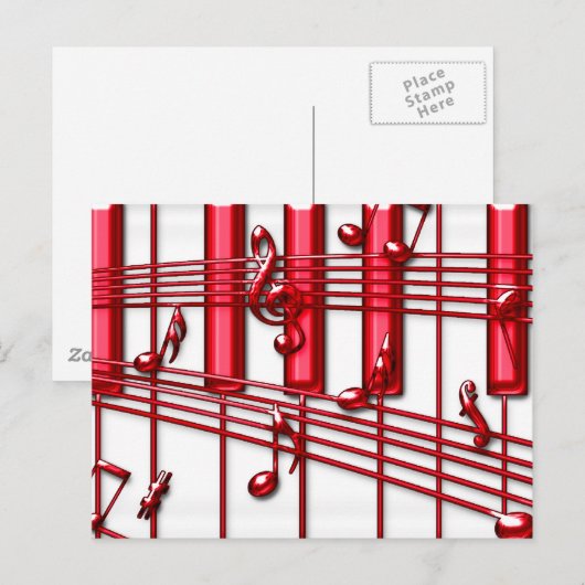 RED PIANO KEYBOARD POSTKARTE (Vorne/Hinten)