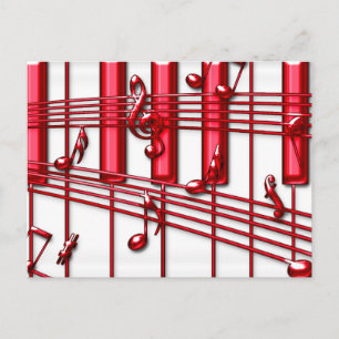 RED PIANO KEYBOARD POSTKARTE