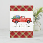 Red Pick-up Truck und Tree Flat Christmas Card Ankündigung (Stehend Vorderseite)