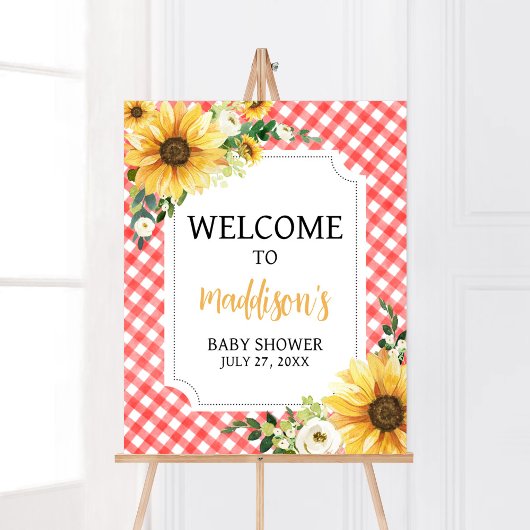 Red Picnic Sunflower Baby Dusche Willkommen Poster