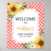 Red Picnic Sunflower Baby Dusche Willkommen Poster (Vorne)