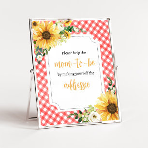 Red Picnic Sunflower Baby Shower Envelope Station Poster