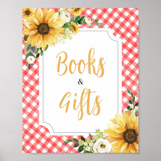 Red Picnic Sunflower Babydusche Bücher und Geschen Poster (Vorne)