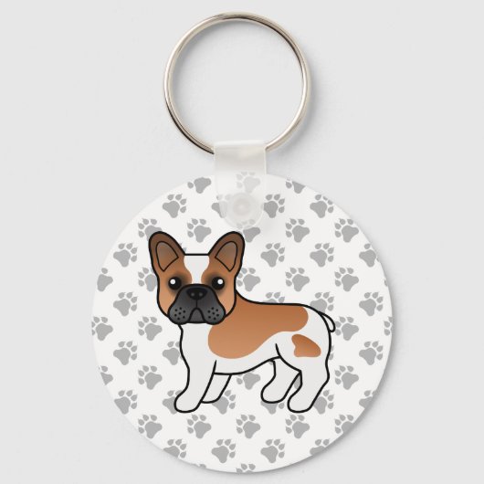 Red Piebald French Bulldog Niedlicher Cartoon Dog Schlüsselanhänger (Vorderseite)