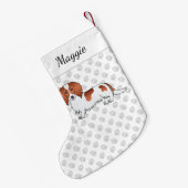 Red Piebald Long Hair Dackel Cartoon Dog & Name Kleiner Weihnachtsstrumpf (Rückseite (Hängend))