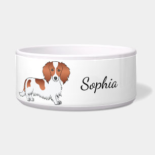 Red Piebald Long Hair Dackel Cartoon Dog & Name Napf