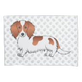 Red Piebald Long Hair Dackel Cartoon Dog & Paws Kissenbezug (Vorderseite-Links)