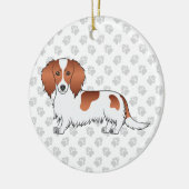 Red Piebald Long Hair Dackel Cartoon Dog & Text Keramik Ornament (Links)