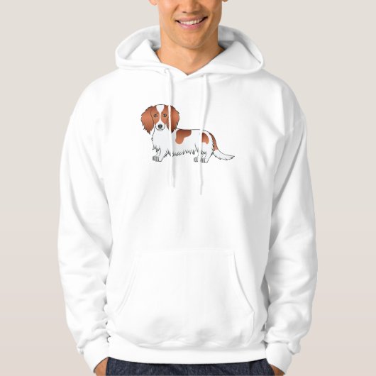 Red Piebald Long Hair Dackel Niedlich Cartoon Dog Hoodie (Vorderseite)