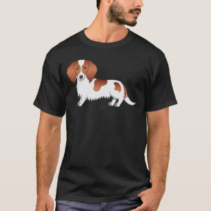 Red Piebald Long Hair Dackel Niedlich Cartoon Dog T-Shirt