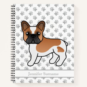 Red Pied French Bulldog Cartoon Dog & Custom Text Notizblock