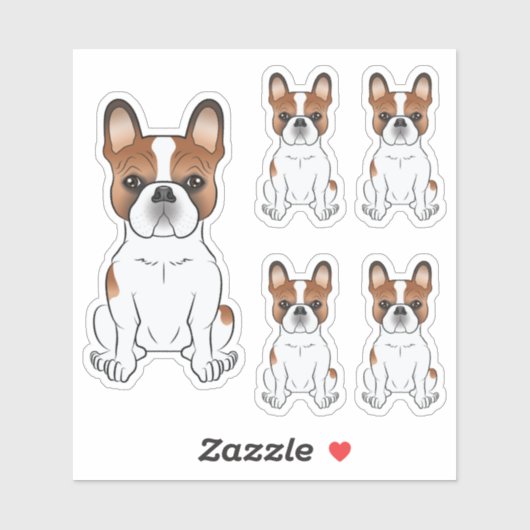 Red Pied French Bulldog Cartoon Dog Illustrationen Aufkleber (Blatt)
