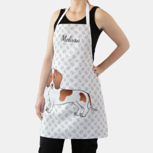 Red Pied Smooth Hair Dackel Cartoon Dog & Name Schürze