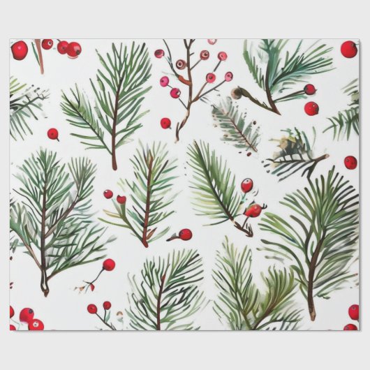 Red Pine & Berries Design Geschenkpapier (Flach)