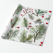 Red Pine & Berries Design Geschenkpapier (Ungerollt)