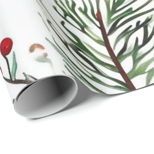 Red Pine & Berries Design Geschenkpapier (Rolleneckpunkt)