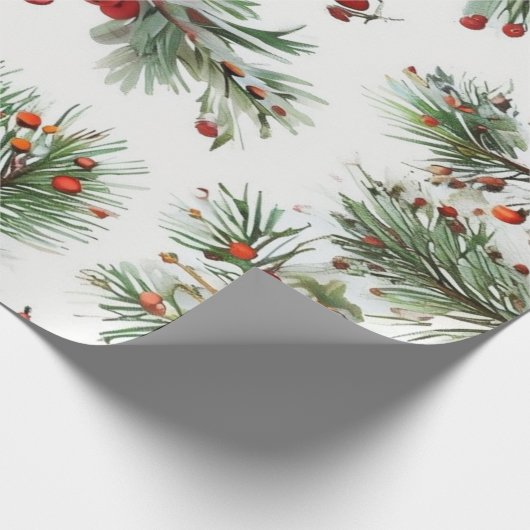 Red Pine & Berries Design Geschenkpapier (Ecke)
