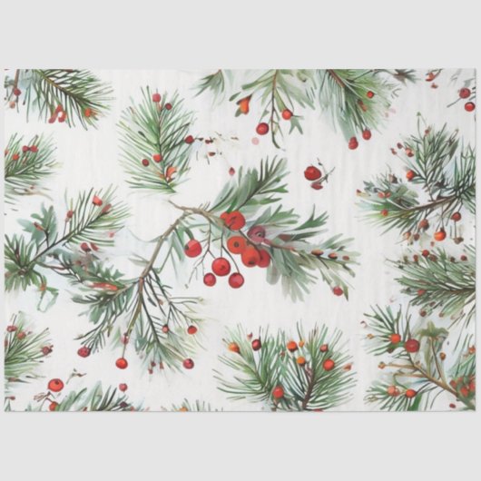 Red Pine & Berries Design Seidenpapier (Vorderseite)