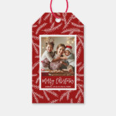 Red Pine Branch Frohe Weihnachten Foto Urlaub Geschenkanhänger (Vorderseite)