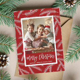 Red Pine Branch Pattern Frohe Weihnachts-Foto Feiertagskarte