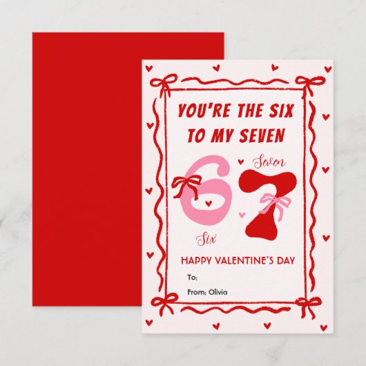 Red Pink 6 7 Meme Coquette Bow Valentines Day Card Mitteilungskarte (Vorne/Hinten)