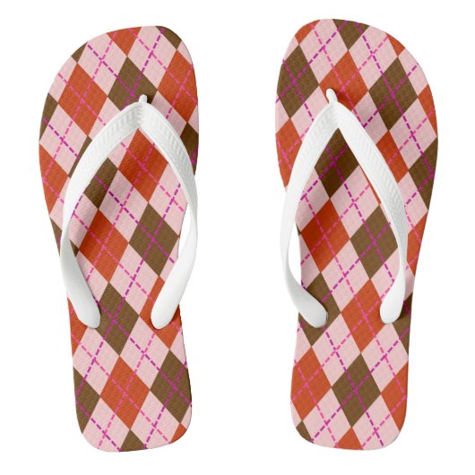 Red Pink and Brown Argyle Pattern Badesandalen (Fußbett)