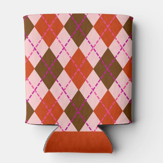 Red Pink and Brown Argyle Pattern Monogram Dosenkühler (Rückseite)