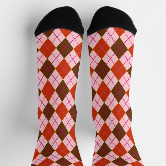 Red Pink and Brown Argyle Pattern Socken (Oben)