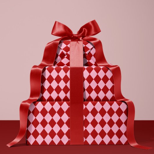 Red & Pink Argyle Christmas Wrapping Paper Geschenkpapier