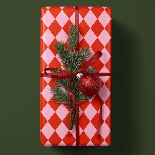 Red Pink Argyle Wrapping Paper Geschenkpapier
