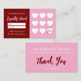 Red Pink Beauty Salon Loyalty ThankYou Reward Card Treuekarte