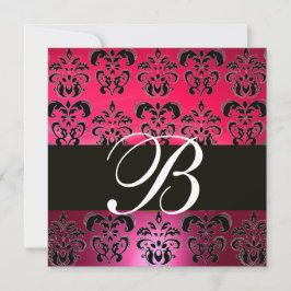 RED PINK BLACK DAMASK MONOGRAM fuchsia weiß Einladung