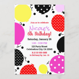 Red Pink Black Polka Dot Balloons Geburtstagsparty Einladung
