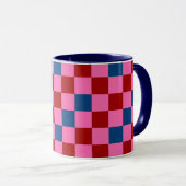 Red Pink Blue Checkered Pattern Design  Tasse (VorderseiteRechts)